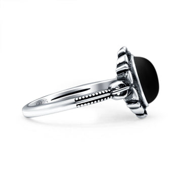 Vintage Style Petite Dainty Simulated Black Onyx Ring Solid Oval Oxidized 925 Sterling Silver